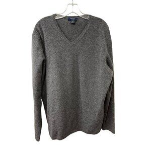 Brooks Brothers Gray Long Sleeve V-Neck Pullover Golf Polo Sweater Lambswool XL